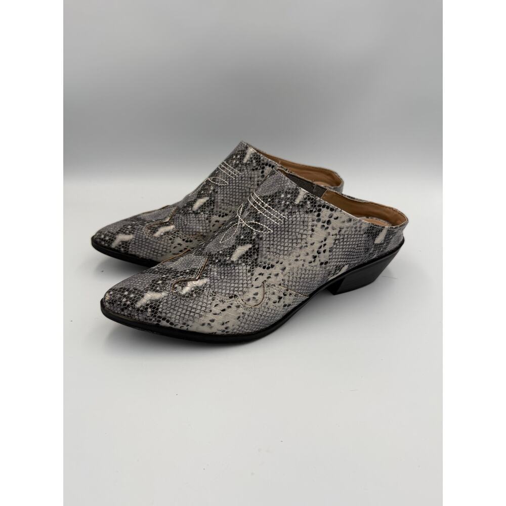 Esprit Diane Western Mules Gray White Black Snakeskin Pattern 9‎